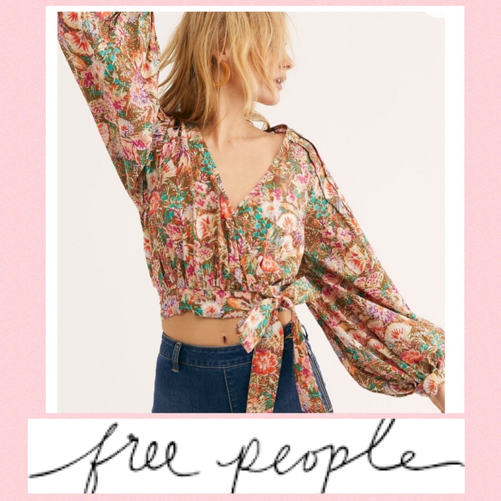 Free People PARTY PLAYLIST Wrap Top Blouse Moss